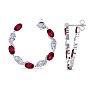 4 3/4 Carat Ruby and Lab Grown Diamond Hoop Earrings In 14 Karat White Gold Image-4