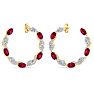 4 3/4 Carat Ruby and Lab Grown Diamond Hoop Earrings In 14 Karat Yellow Gold Image-2