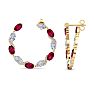 4 3/4 Carat Ruby and Lab Grown Diamond Hoop Earrings In 14 Karat Yellow Gold Image-4