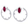 6 Carat Ruby and Lab Grown Diamond Hoop Earrings In 14 Karat White Gold Image-1