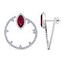 6 Carat Ruby and Lab Grown Diamond Hoop Earrings In 14 Karat White Gold Image-4