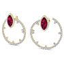 6 Carat Ruby and Lab Grown Diamond Hoop Earrings In 14 Karat Yellow Gold Image-1