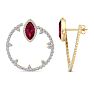 6 Carat Ruby and Lab Grown Diamond Hoop Earrings In 14 Karat Yellow Gold Image-4