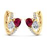 1 1/2 Carat Ruby and Lab Grown Diamond Hoop Earrings In 14 Karat Yellow Gold Image-2