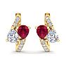 1 1/2 Carat Ruby and Lab Grown Diamond Hoop Earrings In 14 Karat Yellow Gold Image-3