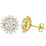 5 Carat Lab Grown Diamond Halo Stud Earrings In 14 Karat Yellow Gold, 2 Carat Center Diamond! Image-1