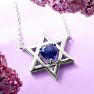 Star of David Necklace With 3/4 Carat Heart Shape Created Sapphire In 14K White Gold Image-6