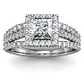 1 1/2 Carat Triple Band Princess Cut Halo Diamond Engagement Ring in 14 Karat White Gold Image-1