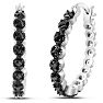 1/4 Carat Black Diamond Halo Look Hoop Earrings, 3/4 Inch.  So Beautiful And Brand New! Image-1