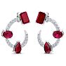 3 Carat Ruby and Lab Grown Diamond Hoop Earrings In 14 Karat White Gold, 3/4 Inch Image-2