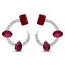 3 Carat Ruby and Lab Grown Diamond Hoop Earrings In 14 Karat White Gold, 3/4 Inch Image-3
