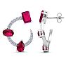 3 Carat Ruby and Lab Grown Diamond Hoop Earrings In 14 Karat White Gold, 3/4 Inch Image-4