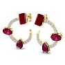 3 Carat Ruby and Lab Grown Diamond Hoop Earrings In 14 Karat Yellow Gold, 3/4 Inch Image-1