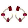 3 Carat Ruby and Lab Grown Diamond Hoop Earrings In 14 Karat Yellow Gold, 3/4 Inch Image-3