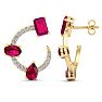 3 Carat Ruby and Lab Grown Diamond Hoop Earrings In 14 Karat Yellow Gold, 3/4 Inch Image-4