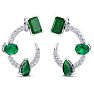 3 Carat Emerald and Lab Grown Diamond Hoop Earrings In 14 Karat White Gold, 3/4 Inch Image-2