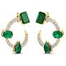 3 Carat Emerald and Lab Grown Diamond Hoop Earrings In 14 Karat Yellow Gold, 3/4 Inch Image-2