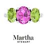 Martha Stewart 5 Carat Oval Shape Pink Sapphire, Peridot and Lab Grown Diamond Three Stone Plus Ring In Sterling Silver Image-1