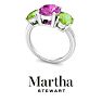 Martha Stewart 5 Carat Oval Shape Pink Sapphire, Peridot and Lab Grown Diamond Three Stone Plus Ring In Sterling Silver Image-9