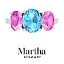 Martha Stewart 5 Carat Oval Shape Blue Topaz, Pink Sapphire and Lab Grown Diamond Three Stone Plus Ring In Sterling Silver Image-1