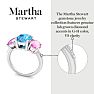 Martha Stewart 5 Carat Oval Shape Blue Topaz, Pink Sapphire and Lab Grown Diamond Three Stone Plus Ring In Sterling Silver Image-7