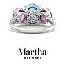 Martha Stewart 5 Carat Oval Shape Blue Topaz, Pink Sapphire and Lab Grown Diamond Three Stone Plus Ring In Sterling Silver Image-8