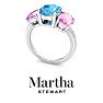 Martha Stewart 5 Carat Oval Shape Blue Topaz, Pink Sapphire and Lab Grown Diamond Three Stone Plus Ring In Sterling Silver Image-9