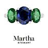 Martha Stewart 5 Carat Oval Shape Sapphire, Emerald and Lab Grown Diamond Three Stone Plus Ring In Sterling Silver Image-1