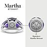 Martha Stewart 8 Carat Cushion Amethyst and Lab Grown Diamond Three Stone Plus Ring In Sterling Silver Image-2