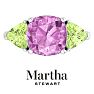 Martha Stewart 8 Carat Cushion Pink Sapphire, Peridot and Lab Grown Diamond Three Stone Plus Ring In Sterling Silver Image-1