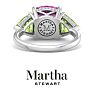 Martha Stewart 8 Carat Cushion Pink Sapphire, Peridot and Lab Grown Diamond Three Stone Plus Ring In Sterling Silver Image-10