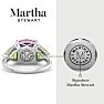 Martha Stewart 8 Carat Cushion Pink Sapphire, Peridot and Lab Grown Diamond Three Stone Plus Ring In Sterling Silver Image-2