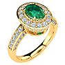 Estate Jewelry - 1/2 Carat Oval Shape Emerald and Halo Diamond Ring In 14 Karat Yellow Gold, Size 7.5 Image-2