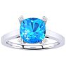2ct Cushion Cut Blue Topaz and Diamond Ring in 10K White Gold Image-1