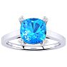 2ct Cushion Cut Blue Topaz and Diamond Ring in 10K White Gold Image-1