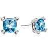 2ct Cushion Blue Topaz and Diamond Earrings in 10k White Gold Image-1