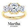 Martha Stewart 5 Carat Cushion Cut Lab Grown Diamond Three Stone Engagement Ring In 14K Yellow Gold Image-1