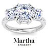 Martha Stewart 5 1/2 Carat Cushion Cut Lab Grown Diamond Three Stone Plus Engagement Ring In 14K White Gold Image-1