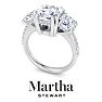 Martha Stewart 5 1/2 Carat Cushion Cut Lab Grown Diamond Three Stone Plus Engagement Ring In 14K White Gold Image-7