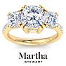 Martha Stewart 5 1/2 Carat Cushion Cut Lab Grown Diamond Three Stone Plus Engagement Ring In 14K Yellow Gold Image-1