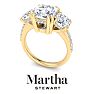 Martha Stewart 5 1/2 Carat Cushion Cut Lab Grown Diamond Three Stone Plus Engagement Ring In 14K Yellow Gold Image-7