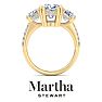 Martha Stewart 5 1/2 Carat Cushion Cut Lab Grown Diamond Three Stone Plus Engagement Ring In 14K Yellow Gold Image-8
