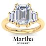 Martha Stewart 5 Carat Emerald Cut and Trapezoid Lab Grown Diamond Three Stone Engagement Ring In 14K Yellow Gold Image-1