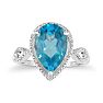 3 1/2ct Pear Shaped Blue Topaz and Diamond Ring in 10k White Gold Image-1
