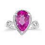 Pink Gemstones 3 1/2ct Pear Shaped Pink Topaz and Diamond Ring in 10k White Gold Image-1