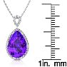 3 1/2ct Pear Shaped Amethyst and Diamond Necklace In 10K White Gold Image-3