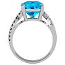 4 Carat Cushion Cut Blue Topaz and Diamond Ring in 10k White Gold Image-3