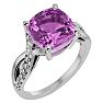 4 Carat Cushion Cut Pink Topaz and Diamond Ring in 10k White Gold Image-2