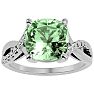 4 Carat Cushion Cut Green Amethyst and Diamond Ring in 10k White Gold Image-1