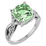 4 Carat Cushion Cut Green Amethyst and Diamond Ring in 10k White Gold Image-2